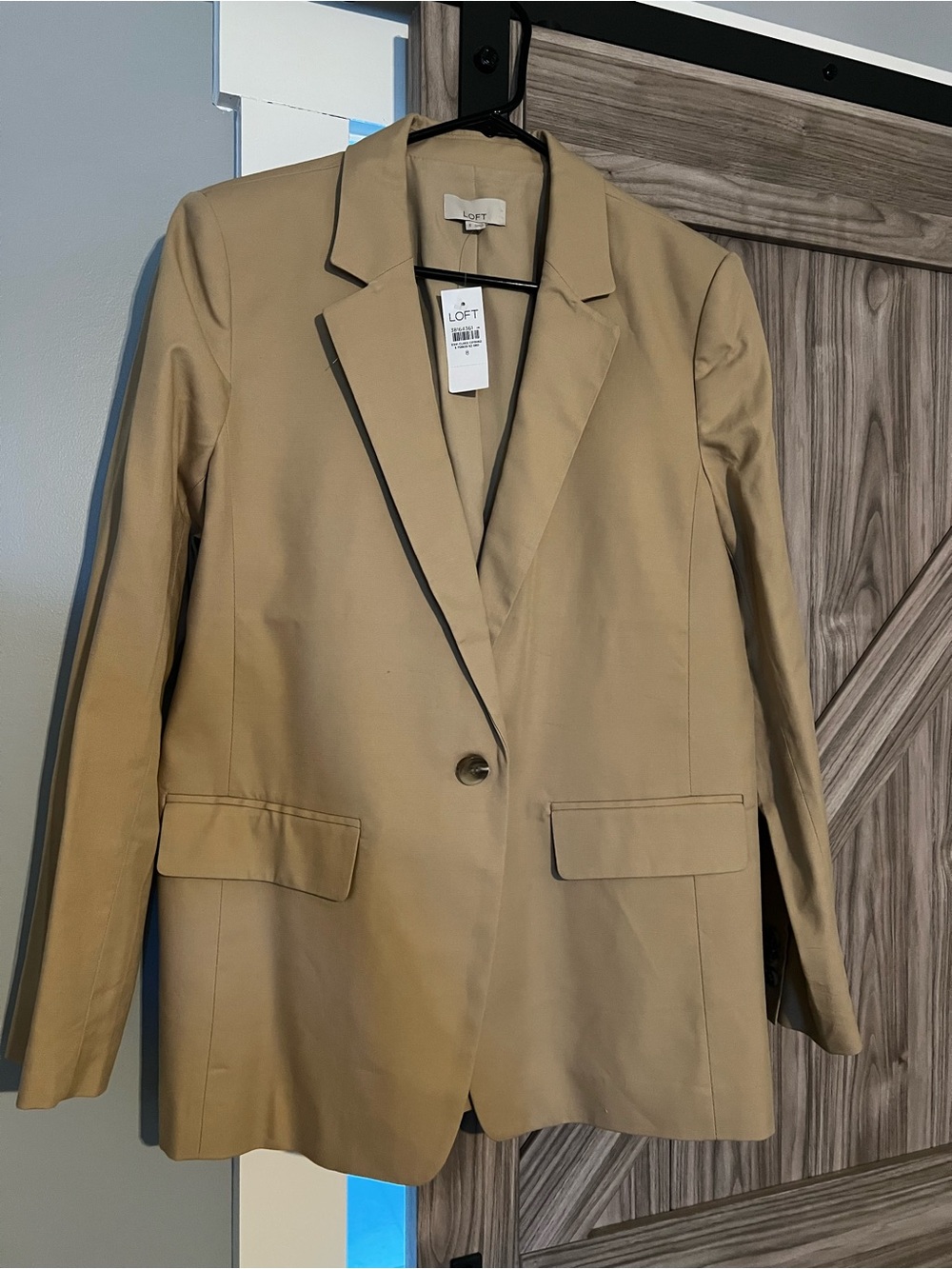 LOFT Tan Single-Button Blazer with Contrast Trim
